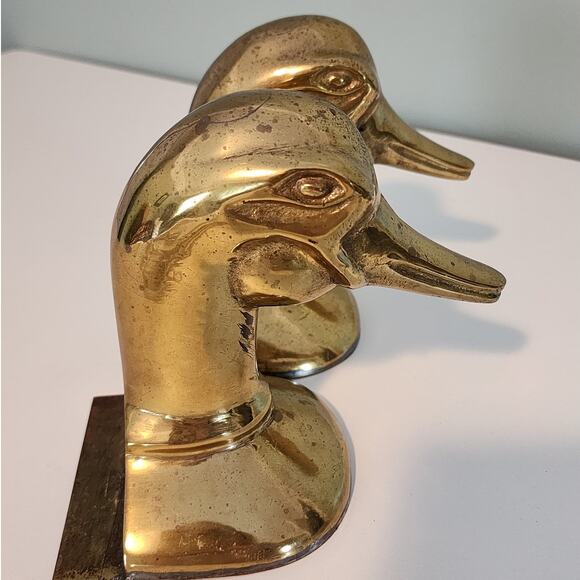 Vintage Mid Century Modern Gold Mallard Duck Bookends - Picture 2 of 11